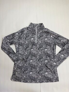 Lady Hagen Gray & Black Leaf-Print Quarter-Zip Pullover
